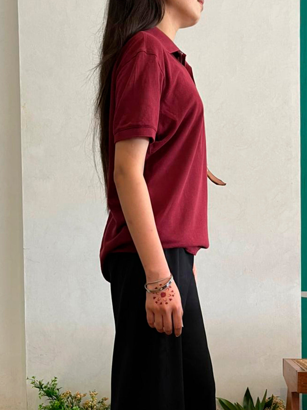 Brumano Solids Maroon 100% Cotton Pique Polo - Women