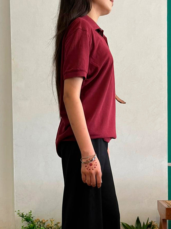 Brumano Solids Maroon 100% Cotton Pique Polo - Women