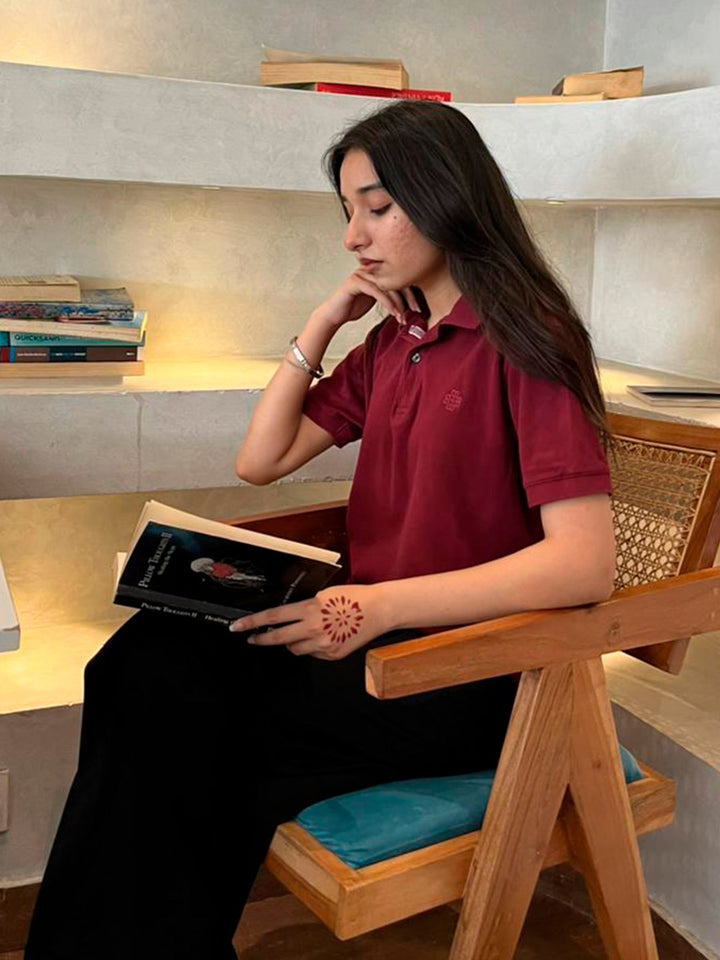Brumano Solids Maroon 100% Cotton Pique Polo - Women