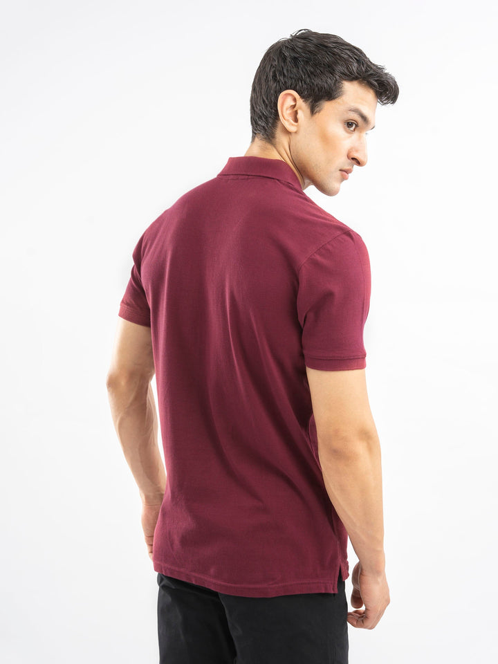 Brumano  Solids Cotton Polo Maroon 100% Cotton Pique Polo