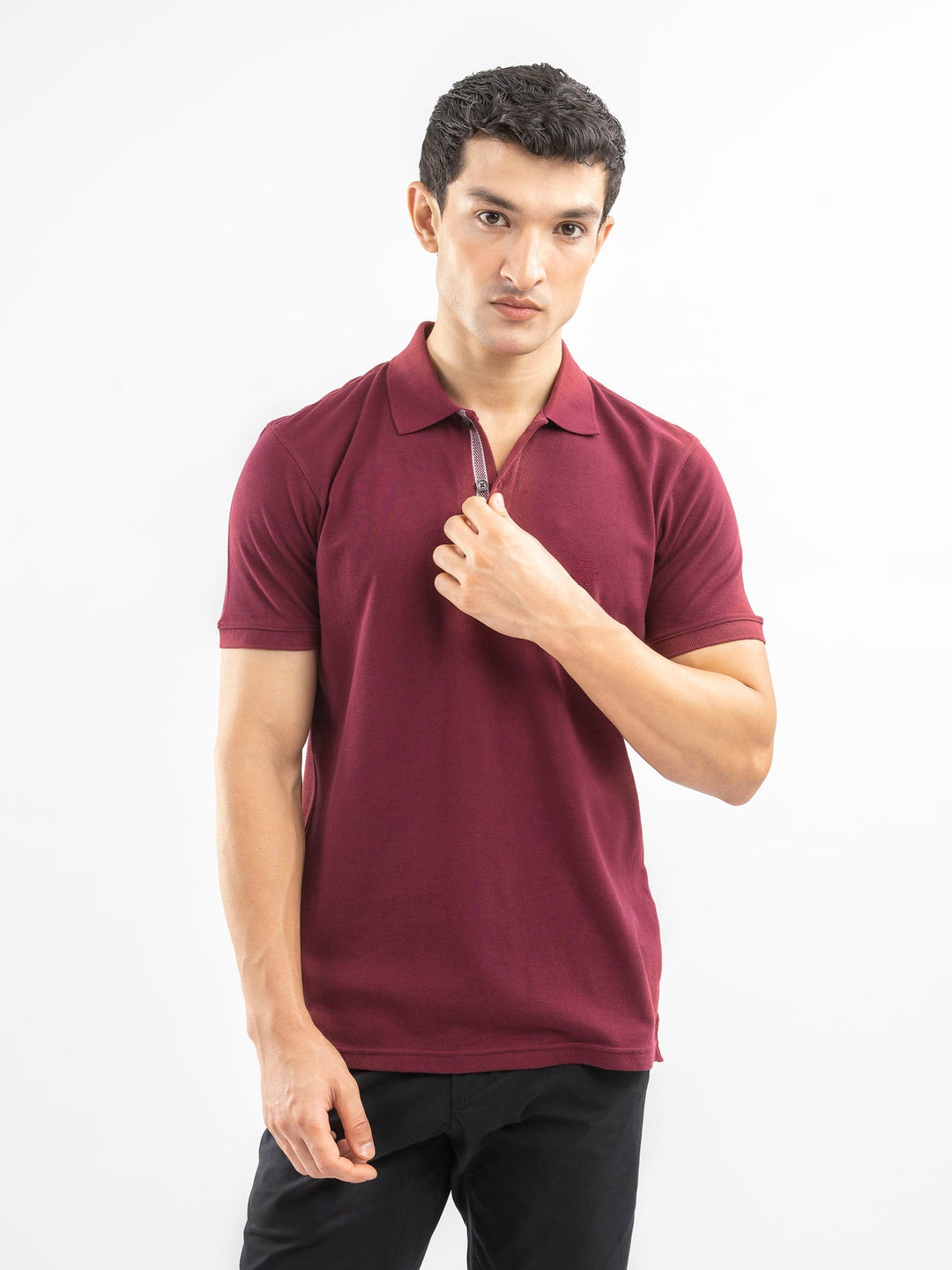 Brumano  Solids Cotton Polo Maroon 100% Cotton Pique Polo