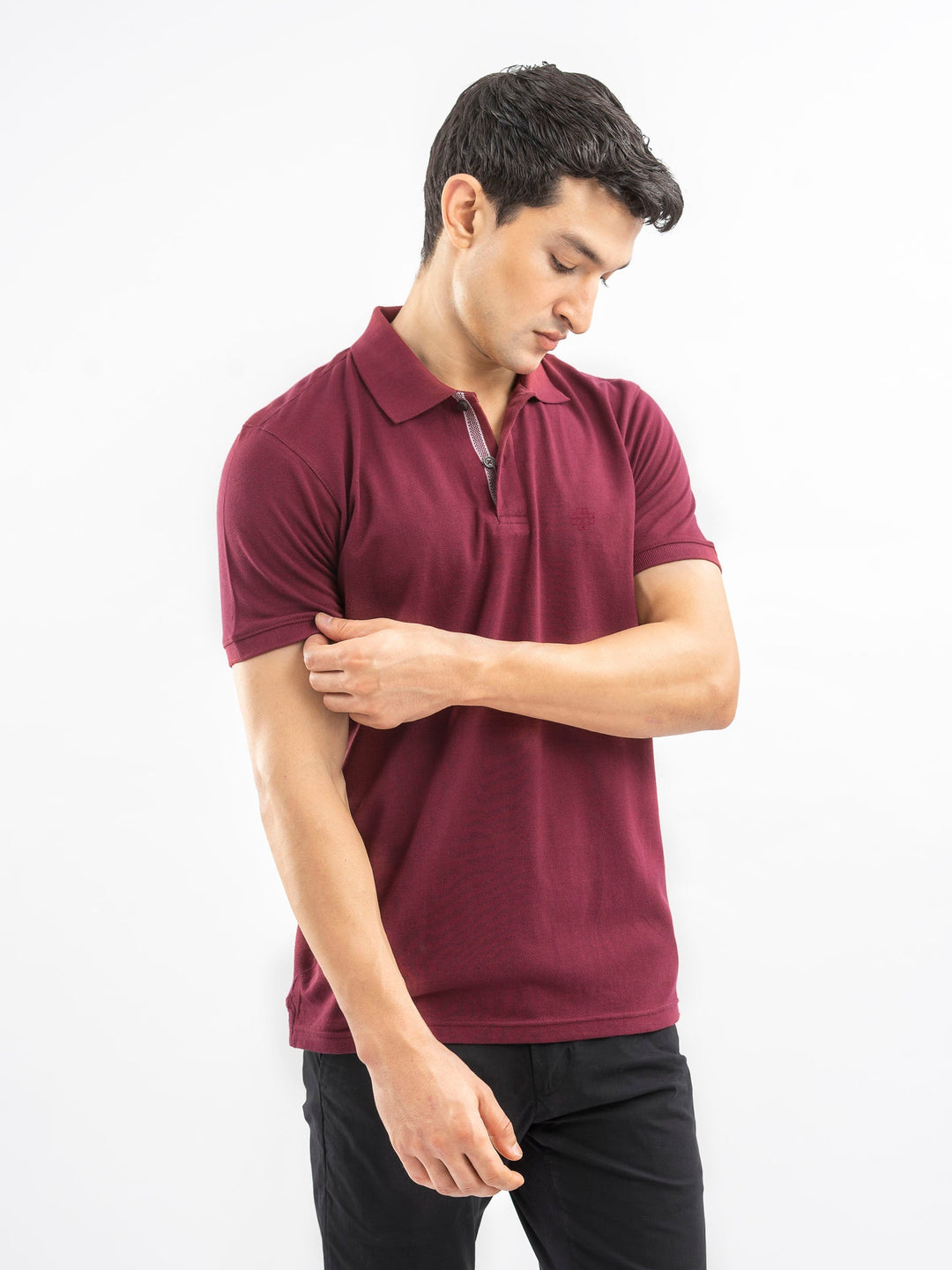 Brumano  Solids Cotton Polo Maroon 100% Cotton Pique Polo