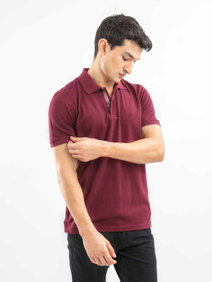 Brumano  Solids Cotton Polo Maroon 100% Cotton Pique Polo