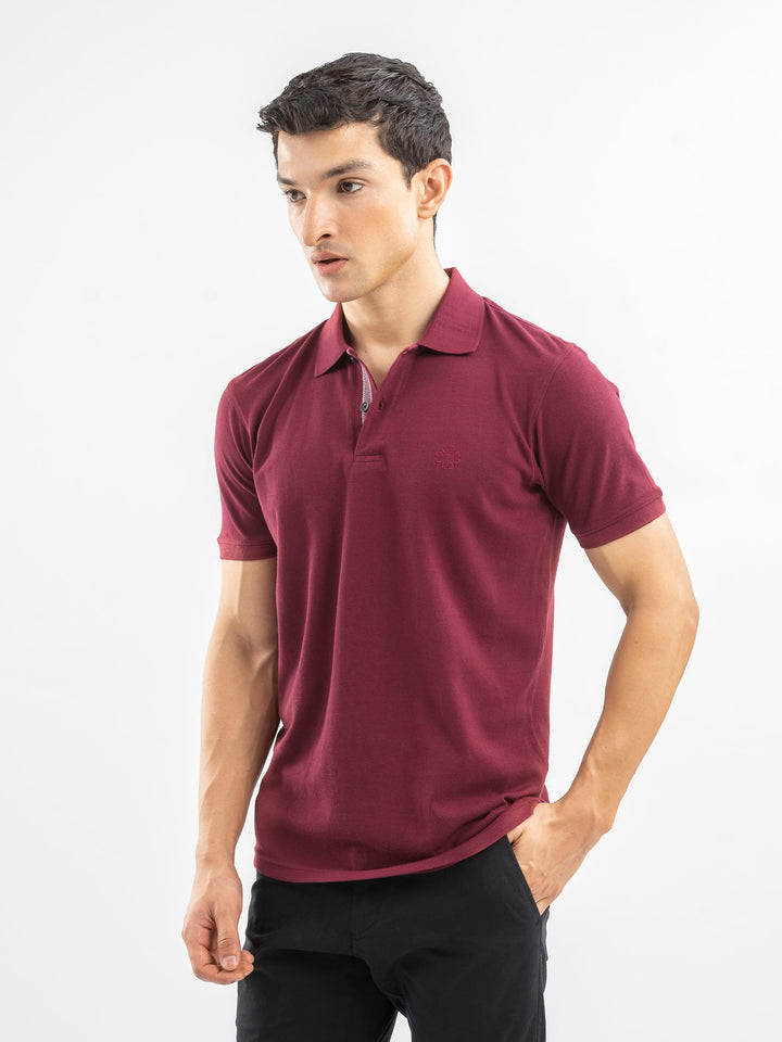 Brumano  Solids Cotton Polo Maroon 100% Cotton Pique Polo