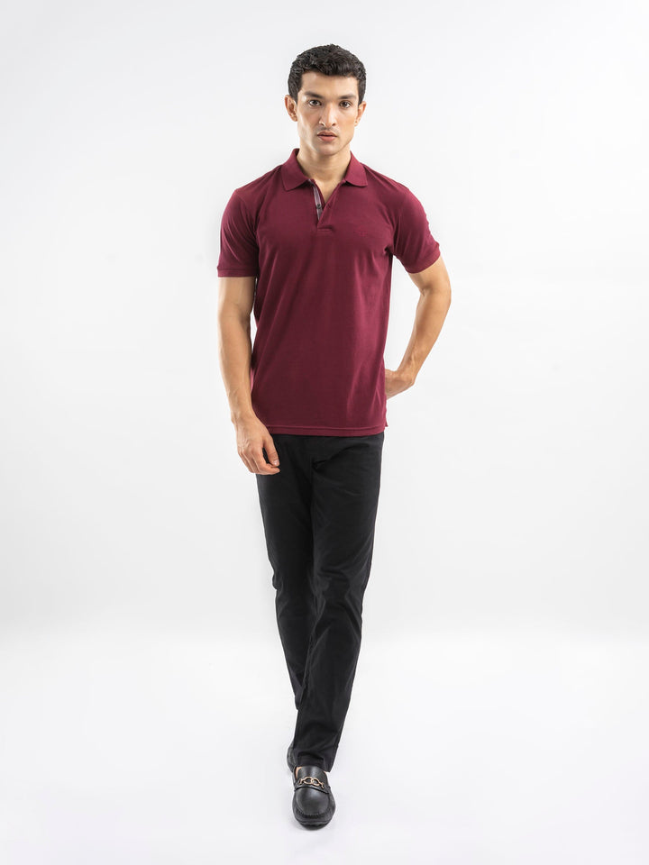 Brumano  Solids Cotton Polo Maroon 100% Cotton Pique Polo