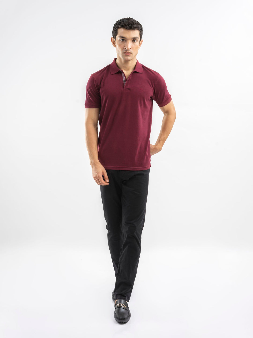 Brumano  Solids Cotton Polo Maroon 100% Cotton Pique Polo