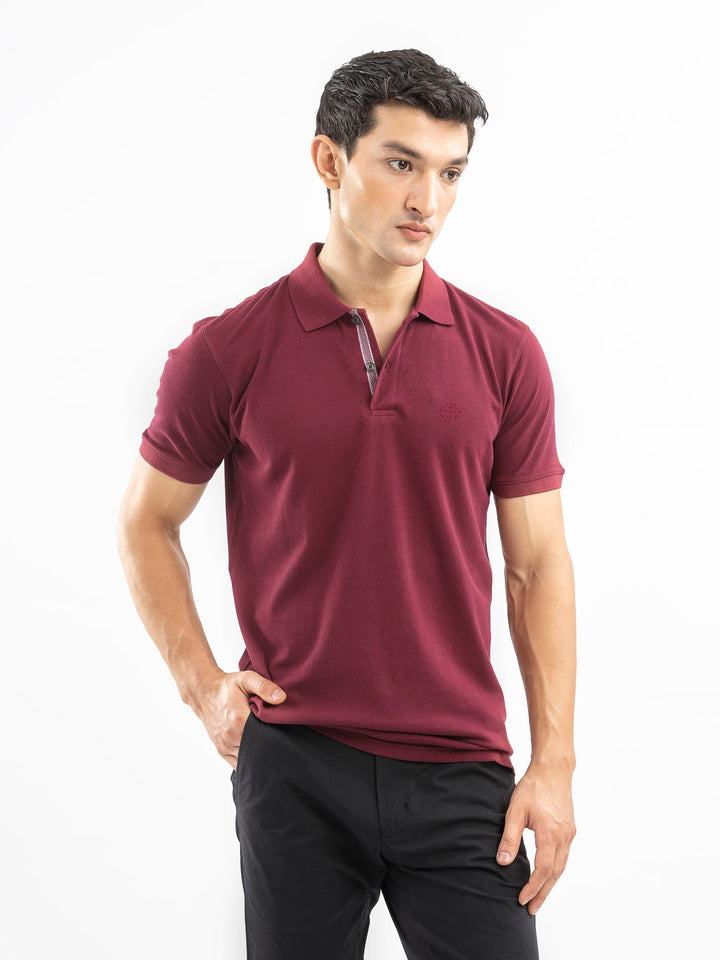 Brumano  Solids Cotton Polo Maroon 100% Cotton Pique Polo