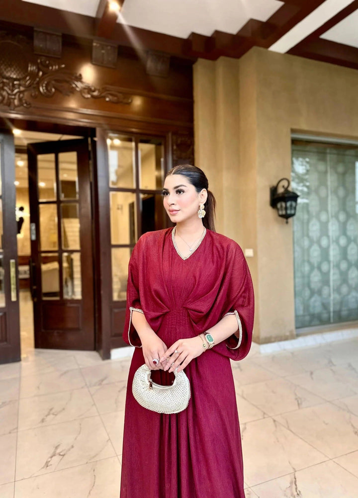 Mataish Women RTW Solids Chiffon 1 Piece Suit Maroon Kaftan - Festive Collection