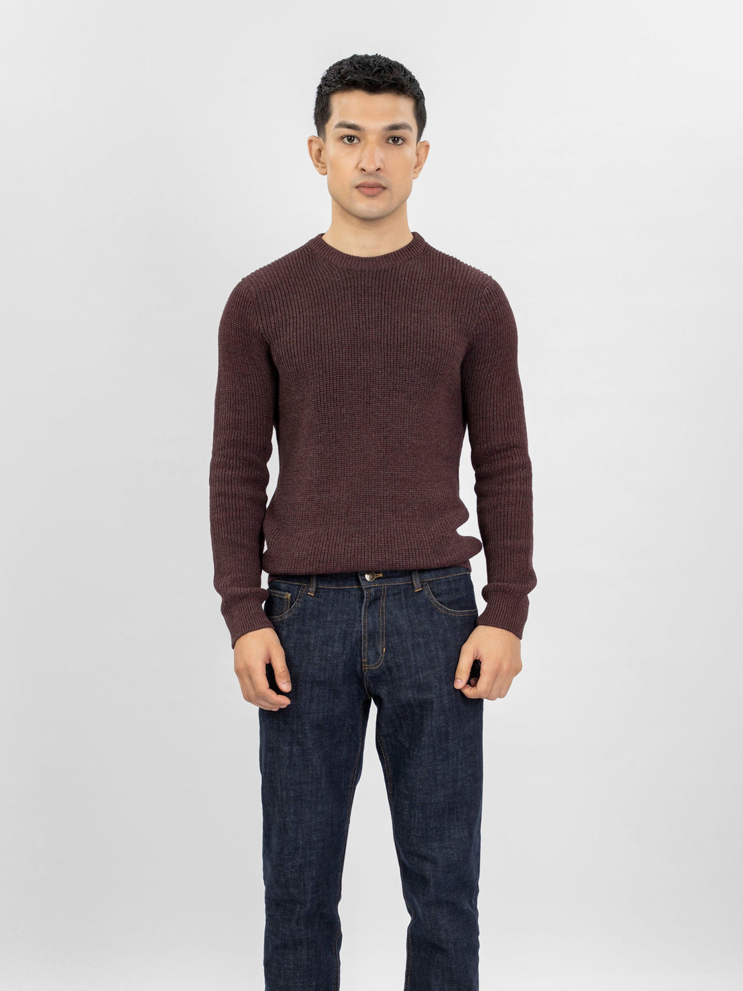 Brumano Mens RTW Solids Cotton 1 Piece Maroon Melange Jumper Winter Collection