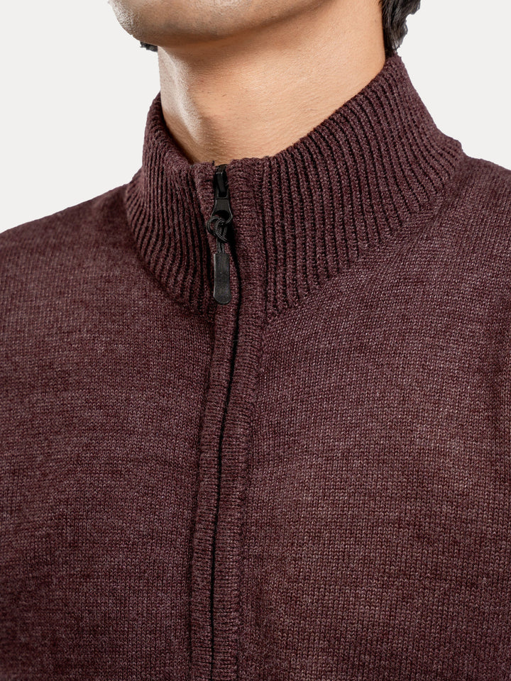 Brumano Ready to Wear Men Cotton Maroon Sleeveless Zipper Sweater 0-24-025-4761-D-09 - Winter Collection