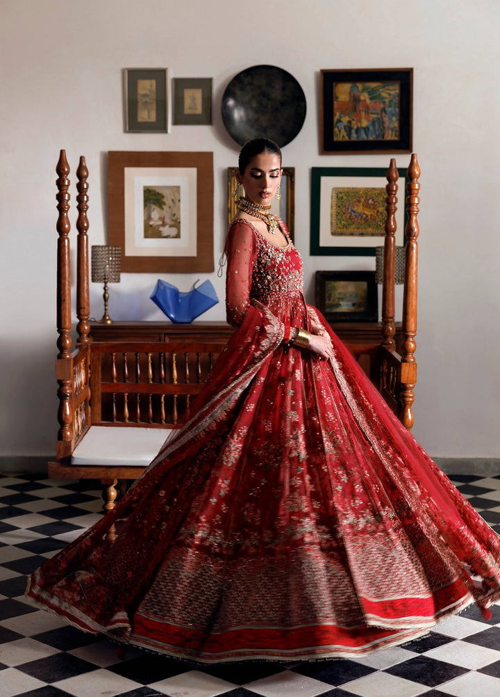 Marwa by Maryam Hussain Unstitched Embroidered Organza 3 Piece Suit Crimson - Wedding Collection