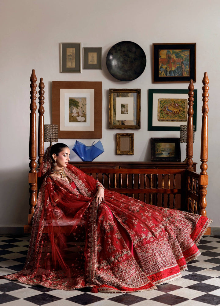 Marwa by Maryam Hussain Unstitched Embroidered Organza 3 Piece Suit Crimson - Wedding Collection