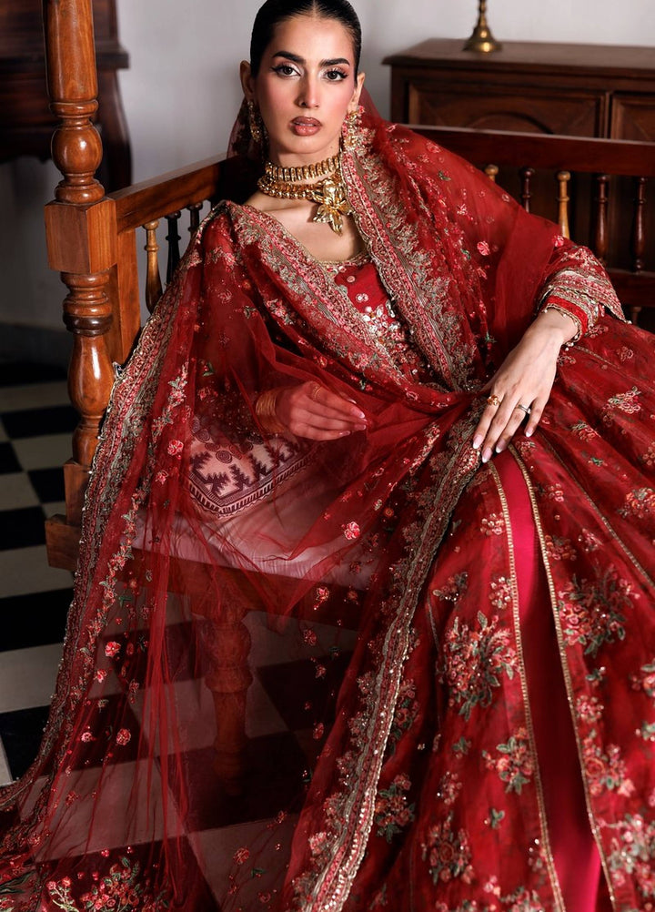 Marwa by Maryam Hussain Unstitched Embroidered Organza 3 Piece Suit Crimson - Wedding Collection