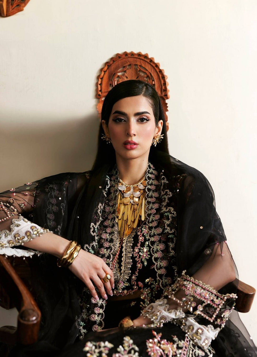 Marwa by Maryam Hussain Unstitched Embroidered Net 3 Piece Suit Kajal - Wedding Collection