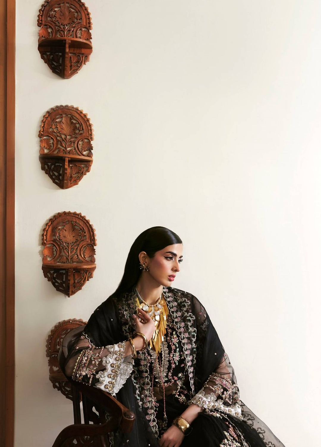 Marwa by Maryam Hussain Unstitched Embroidered Net 3 Piece Suit Kajal - Wedding Collection