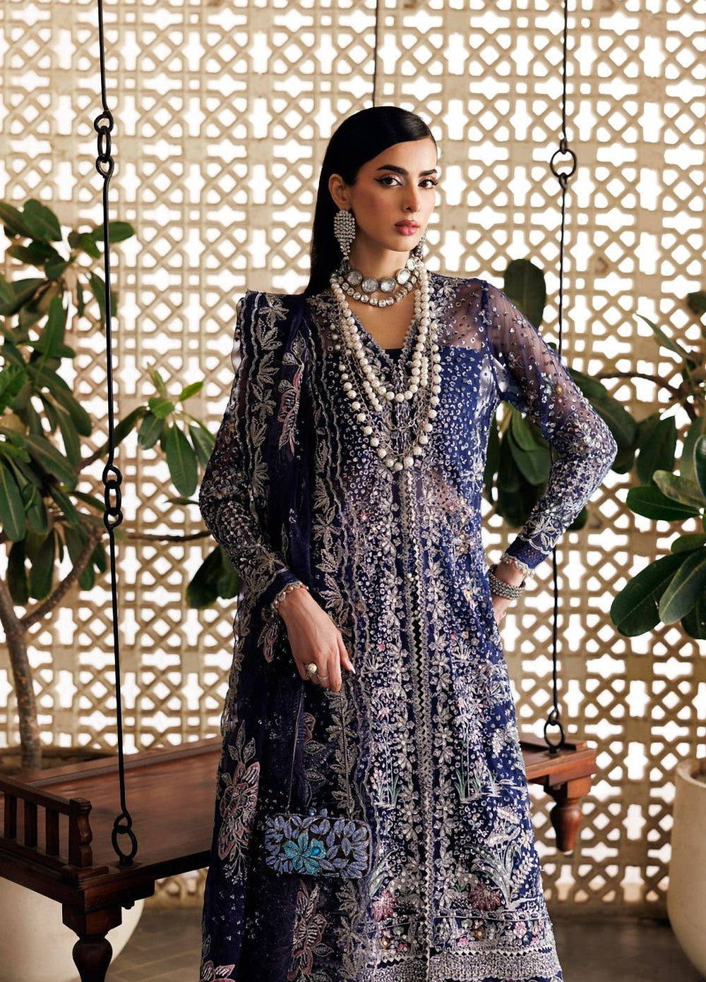 Marwa by Maryam Hussain Unstitched Embroidered Net 3 Piece Suit Sitara - Wedding Collection