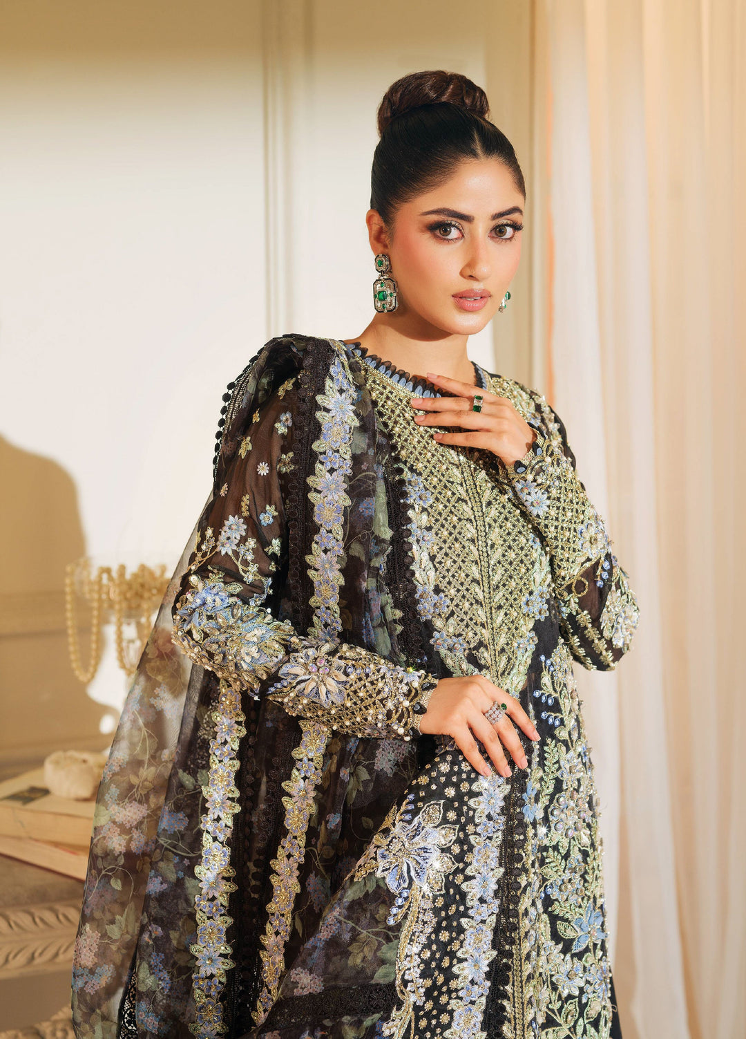 Maryam Hussain Unstitched Wedding Embroidered Organza Suits 3 Piece MH25UW D-08 hoor - Wedding Collection