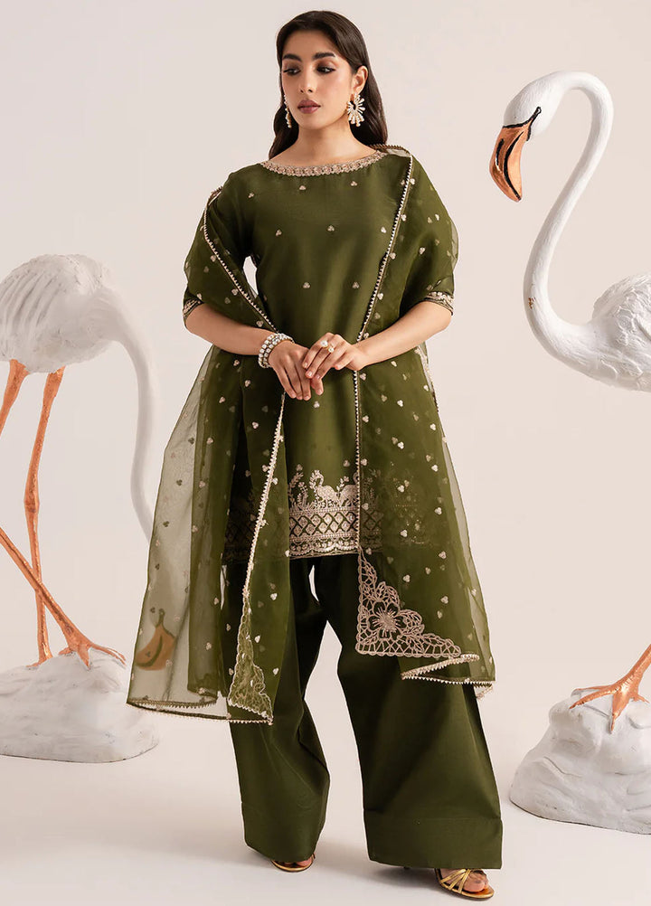 Izel Pret Embroidered Raw Silk 3 Piece Suit Matcha