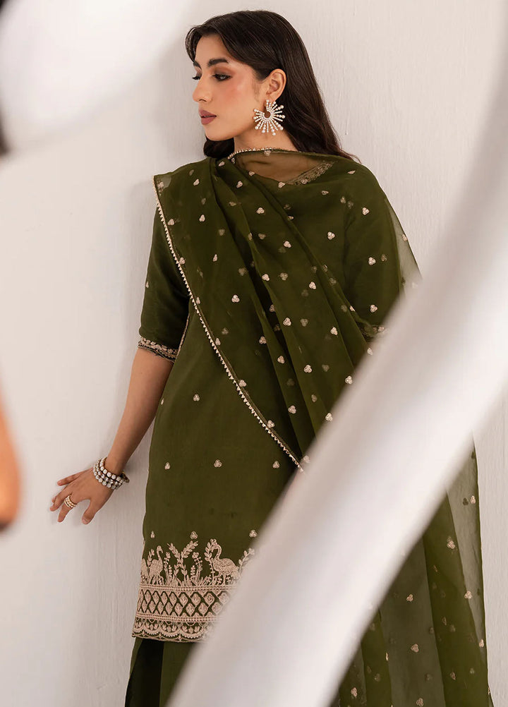 Izel Pret Embroidered Raw Silk 3 Piece Suit Matcha