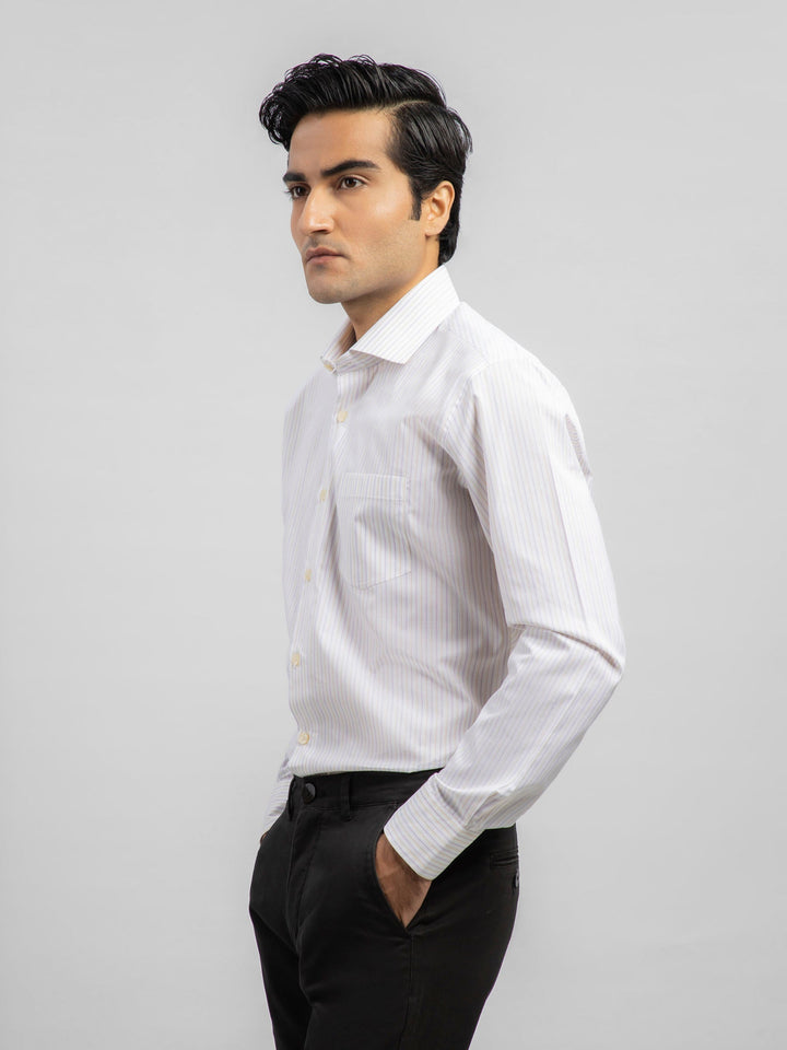 Brumano Ready To Wear Shirts Men 1 Piece Cotton Mauve & Yellow Striped Formal Shirt 0-32-023-1677 - Summer Collection