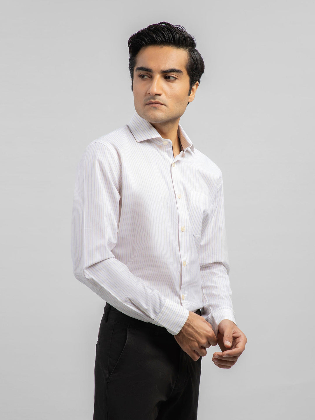 Brumano Ready To Wear Shirts Men 1 Piece Cotton Mauve & Yellow Striped Formal Shirt 0-32-023-1677 - Summer Collection
