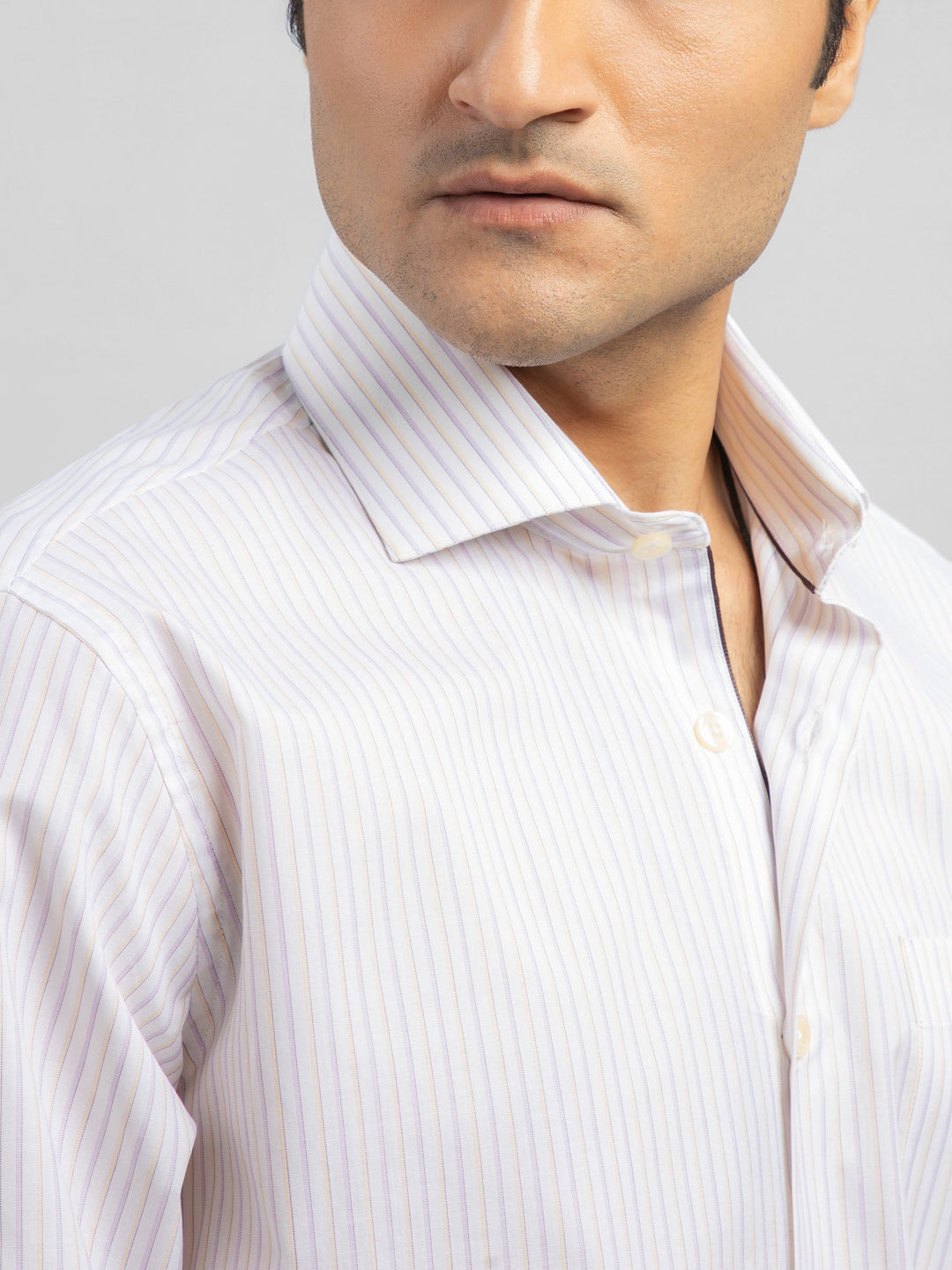 Brumano Ready To Wear Shirts Men 1 Piece Cotton Mauve & Yellow Striped Formal Shirt 0-32-023-1677 - Summer Collection