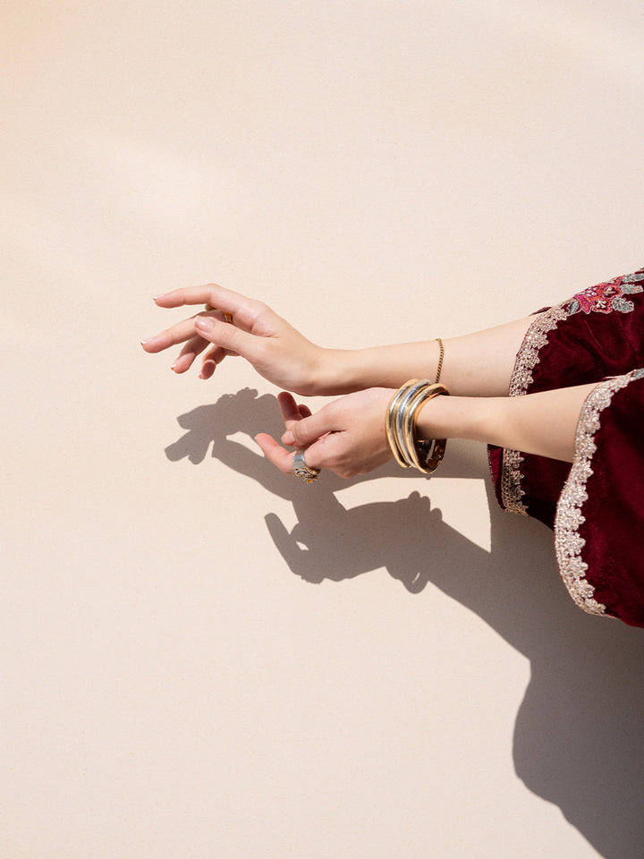 Le Tresor by Izel Pret Embroidered Velvet 3 Piece Suit Merlot - Festive Collection