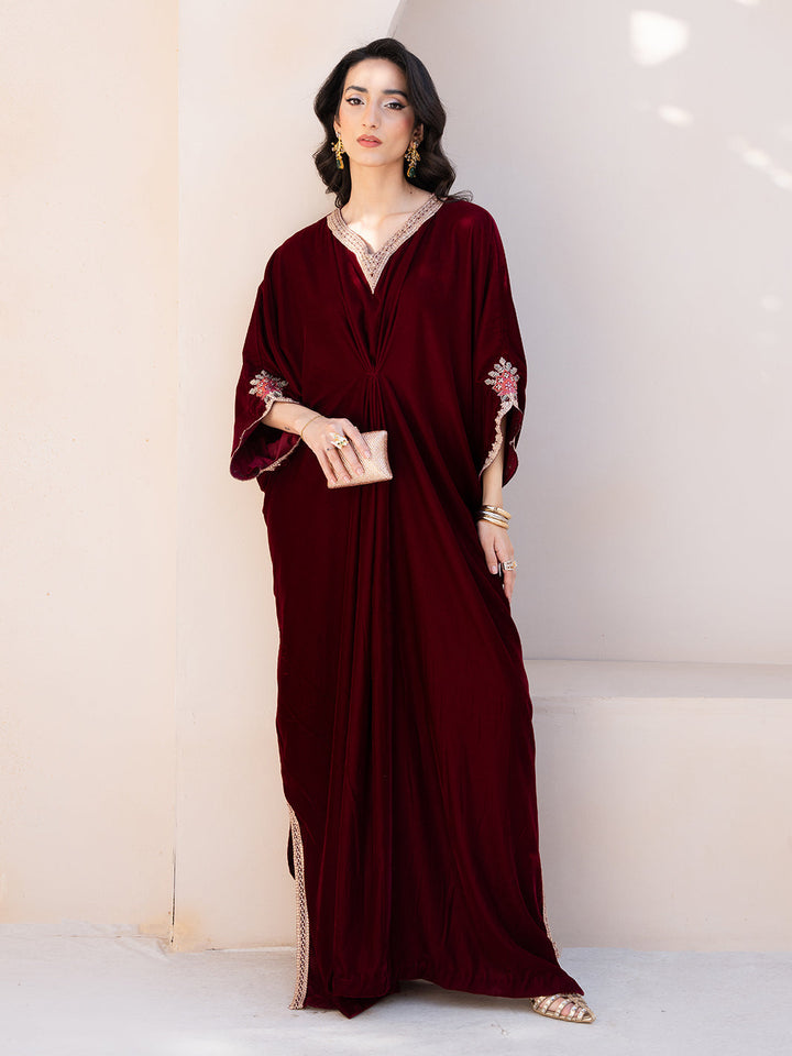 Le Tresor by Izel Pret Embroidered Velvet 3 Piece Suit Merlot - Festive Collection