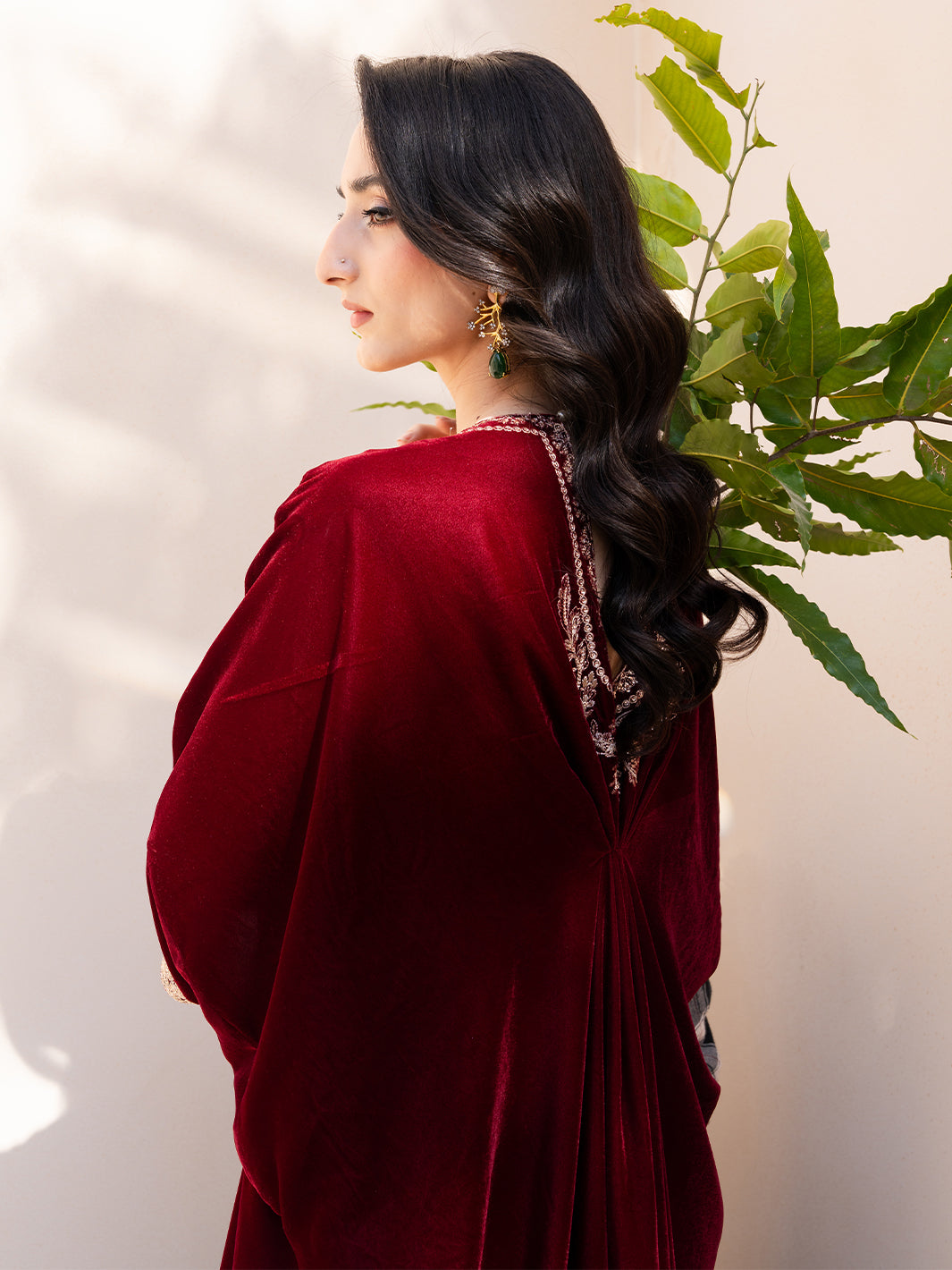 Le Tresor by Izel Pret Embroidered Velvet 3 Piece Suit Merlot - Festive Collection