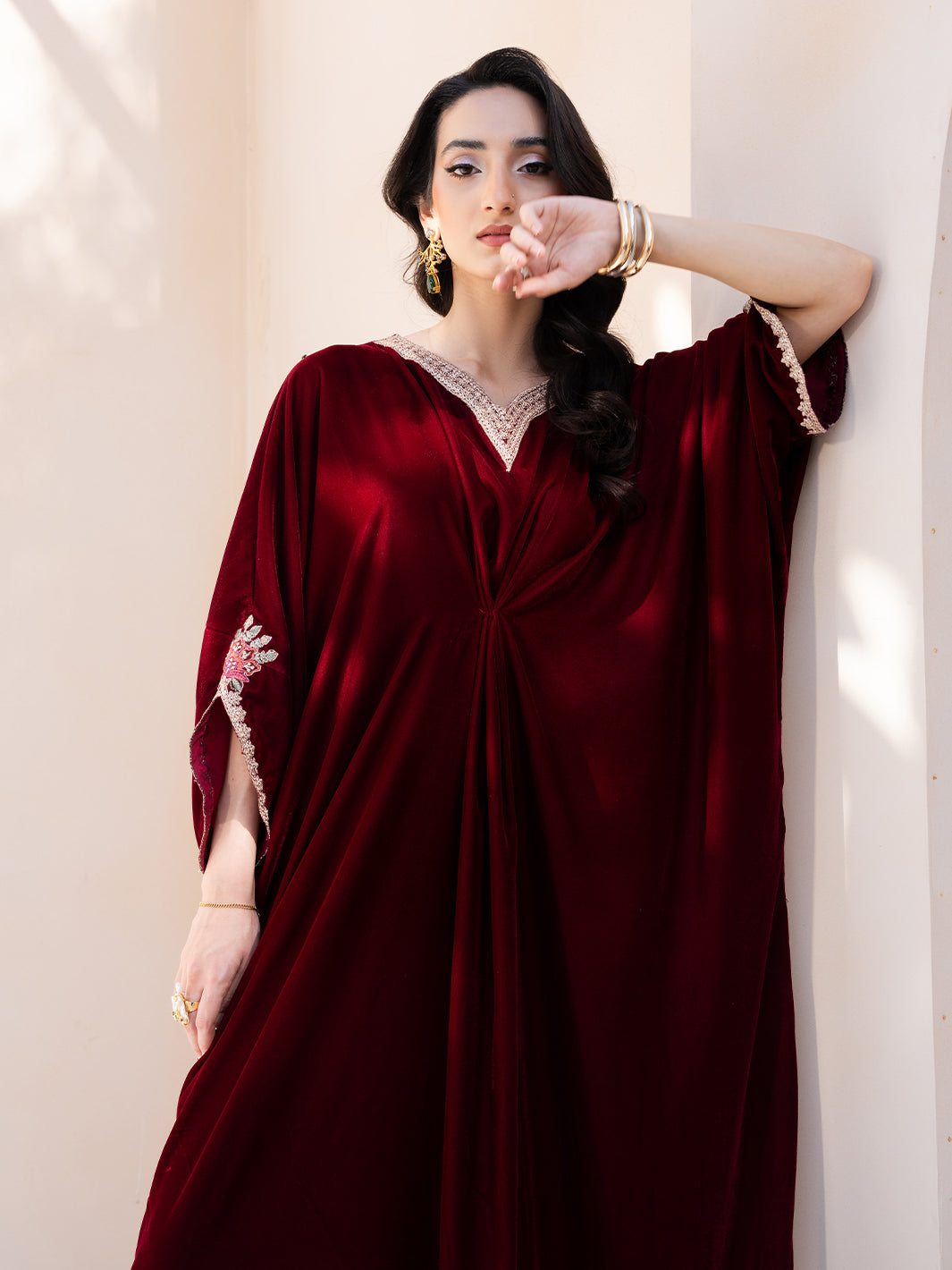 Le Tresor by Izel Pret Embroidered Velvet 3 Piece Suit Merlot - Festive Collection