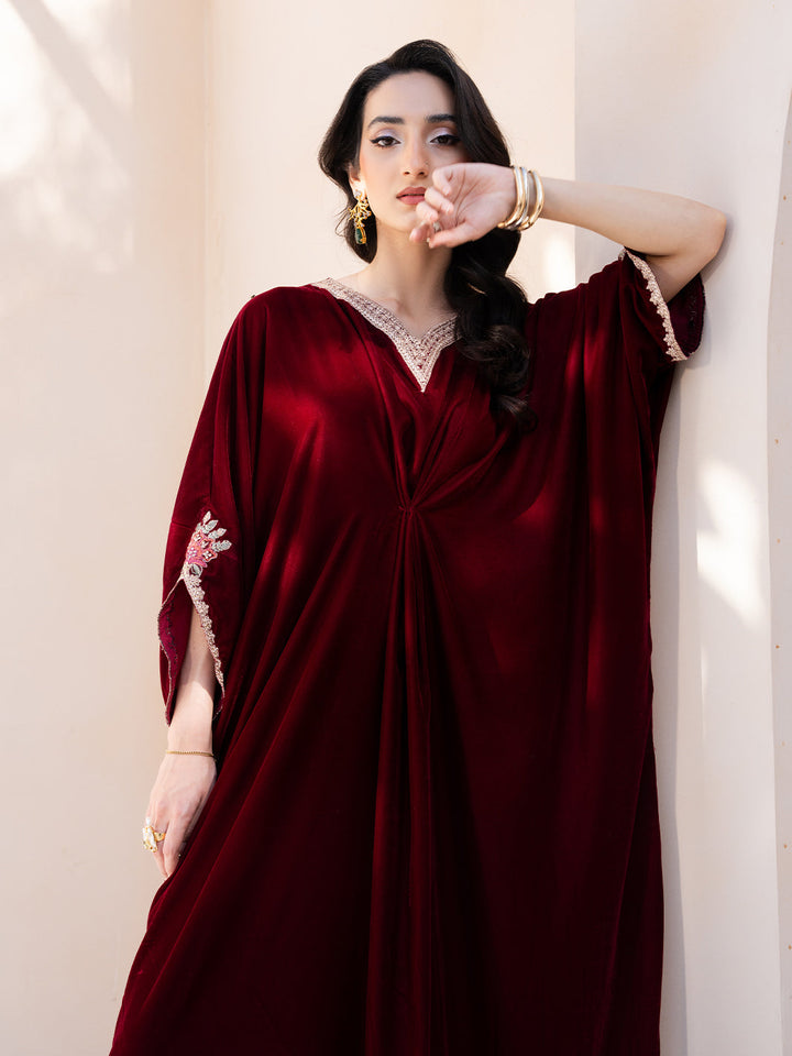 Le Tresor by Izel Pret Embroidered Velvet 3 Piece Suit Merlot - Festive Collection