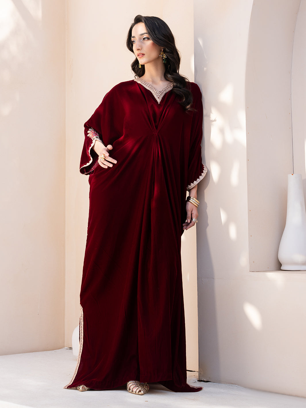 Le Tresor by Izel Pret Embroidered Velvet 3 Piece Suit Merlot - Festive Collection