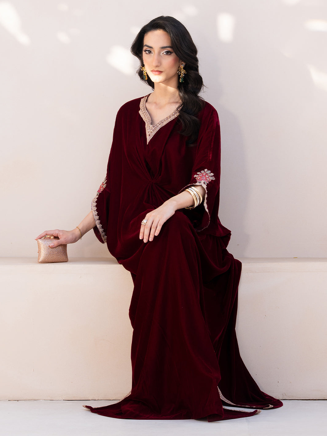 Le Tresor by Izel Pret Embroidered Velvet 3 Piece Suit Merlot - Festive Collection