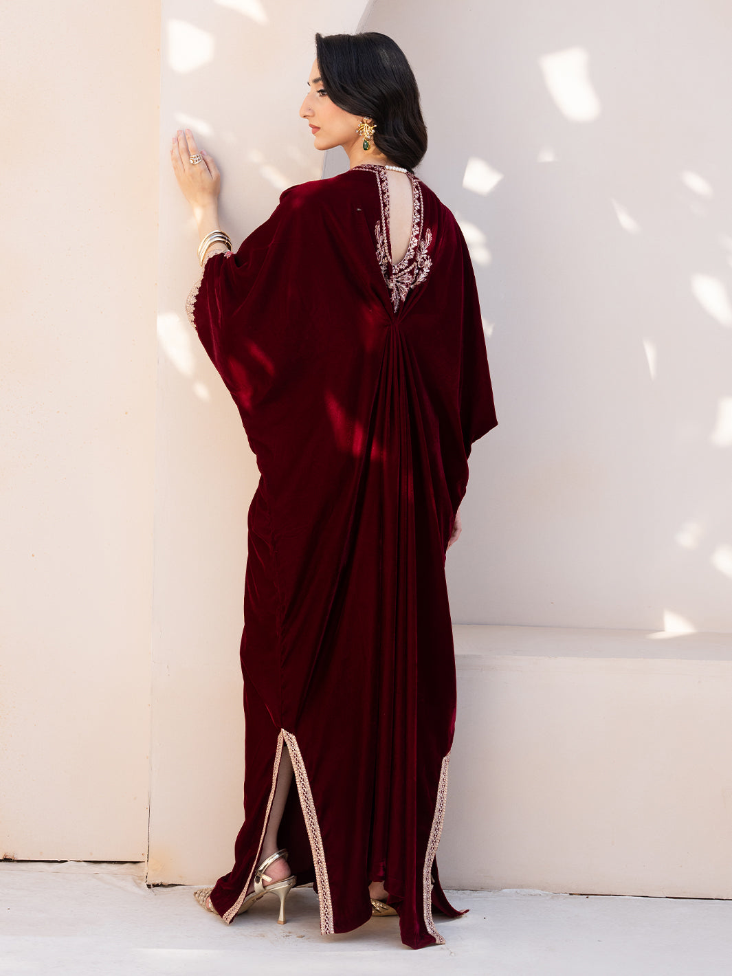 Le Tresor by Izel Pret Embroidered Velvet 3 Piece Suit Merlot - Festive Collection