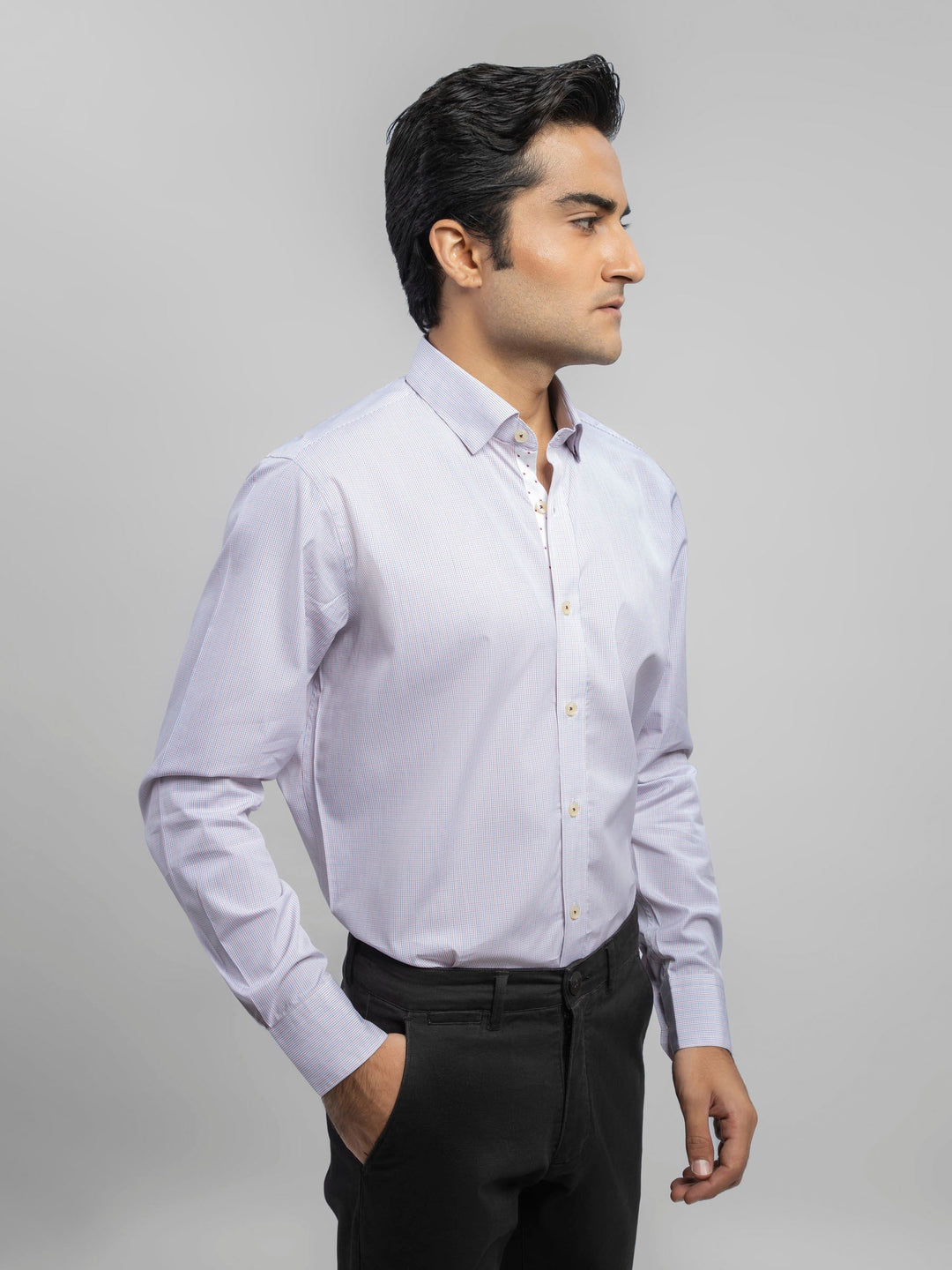 Brumano Ready To Wear Shirts Men 1 Piece Cotton Micro Gingham Checkered Formal Shirt 0-32-023-1654 - Summer Collection