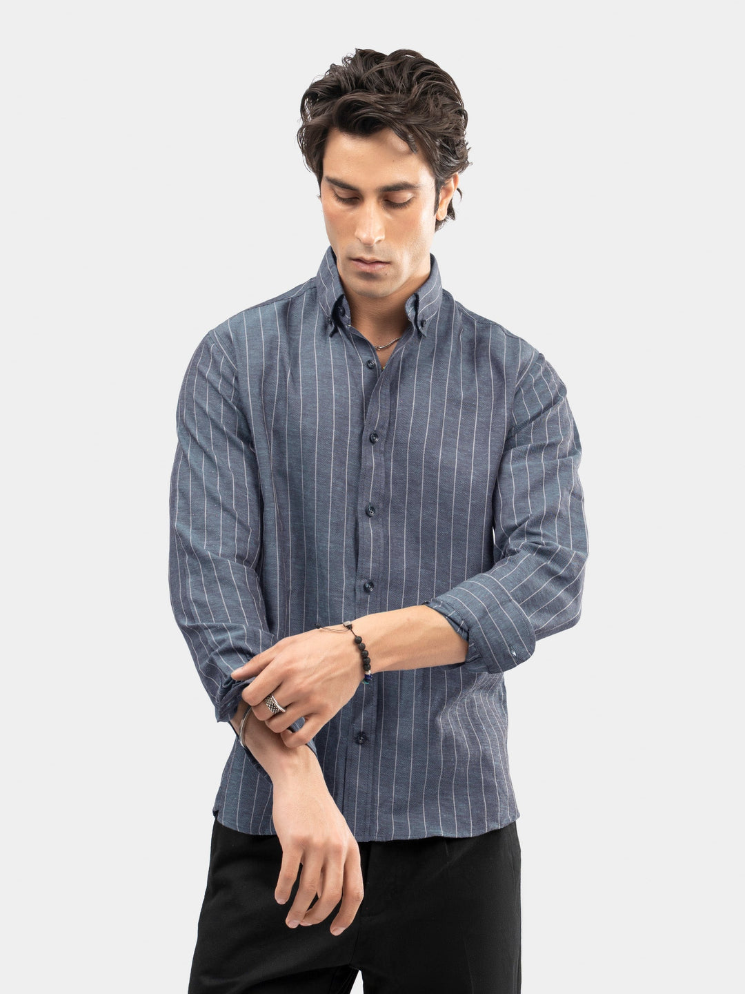 Brumano Mens RTW Solids Cotton Shirt Mid Blue Collar Casual Collection