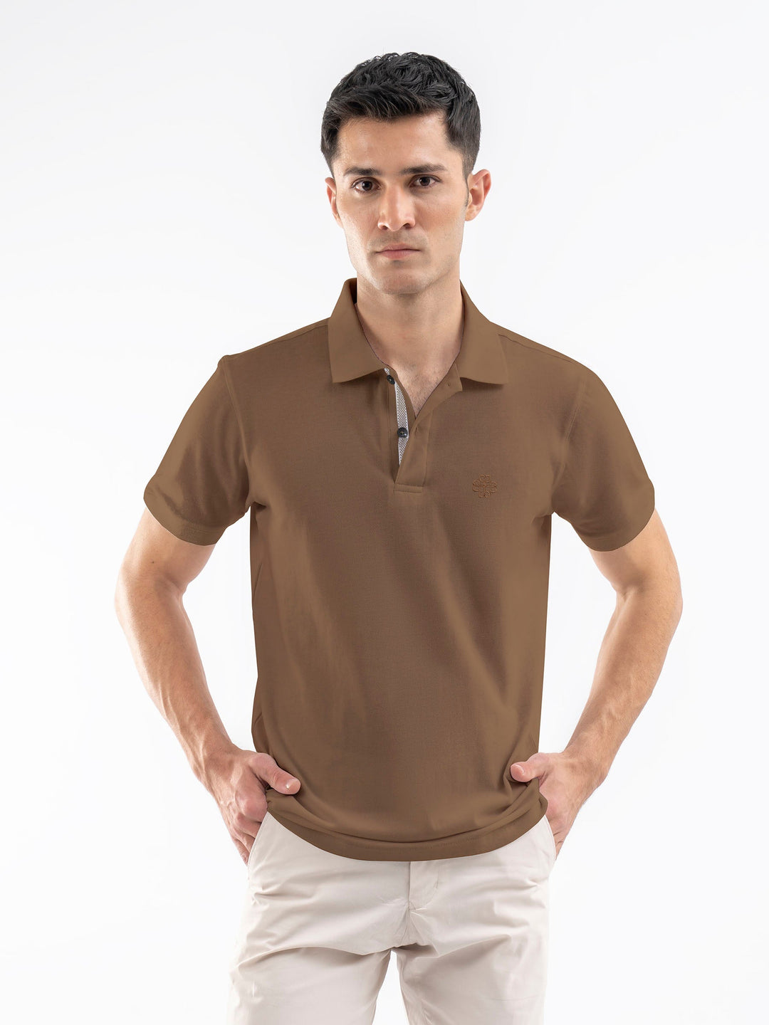 Brumano  Solids Cotton Polo Mid Brown 100% Cotton Pique Polo