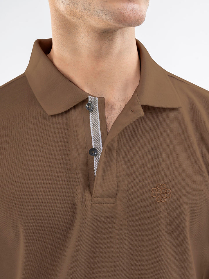 Brumano  Solids Cotton Polo Mid Brown 100% Cotton Pique Polo