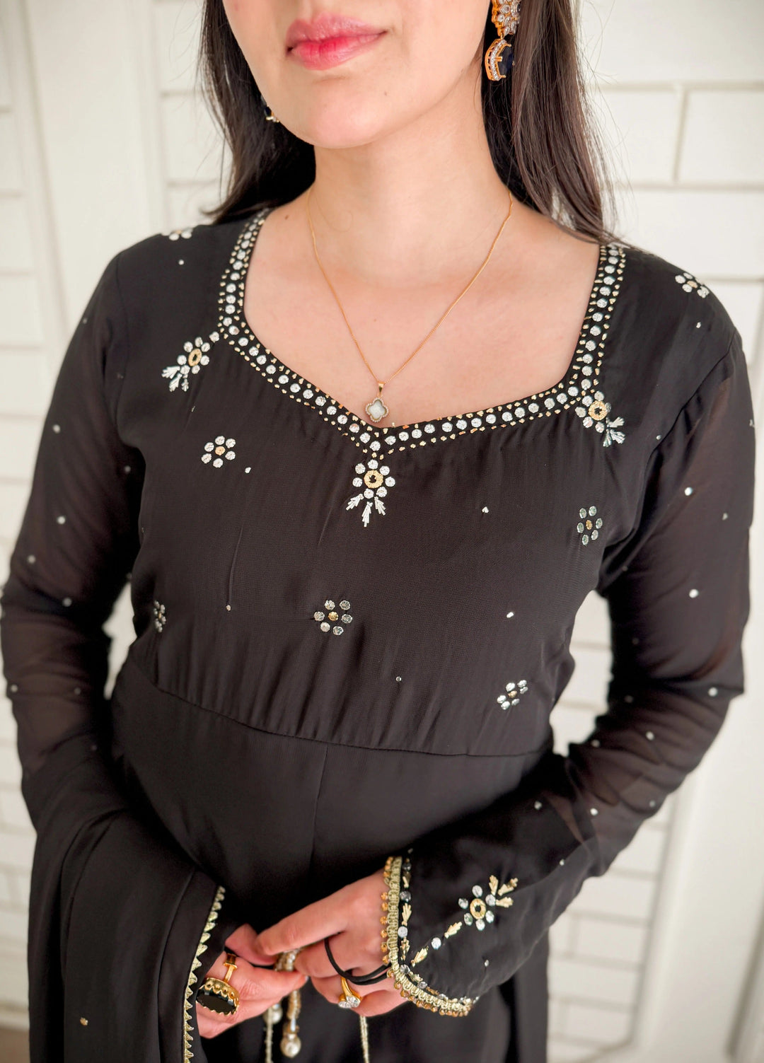 Mataish Women RTW Hand Work Chiffon 1 Piece Suit Midnight Mukesh Anarkali - Festive Collection
