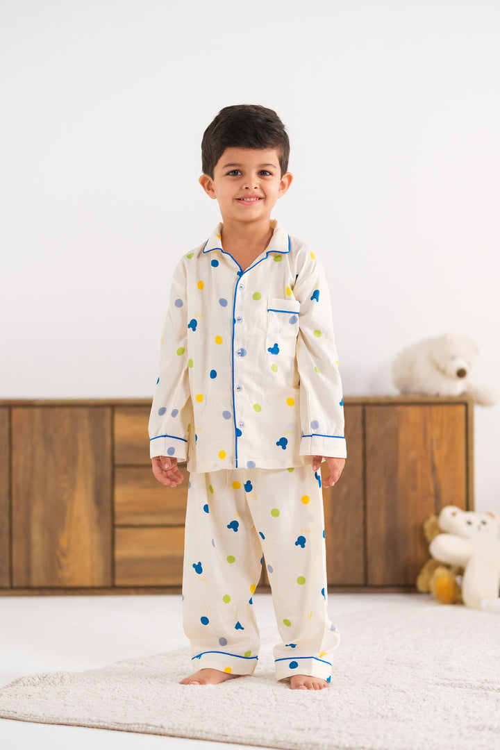 Baby Nest Kids Premium Night Suits For Boys Printed 2 Piece Boski Linen Miki Snug Spot - Casual Collection