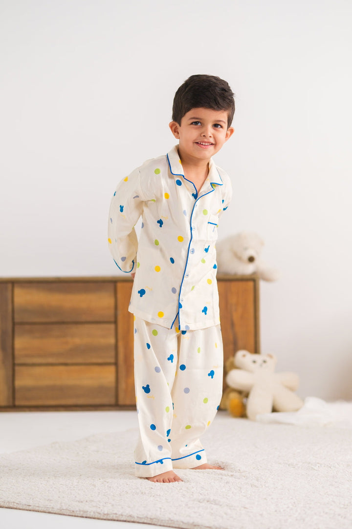 Baby Nest Kids Premium Night Suits For Boys Printed 2 Piece Boski Linen Miki Snug Spot - Casual Collection
