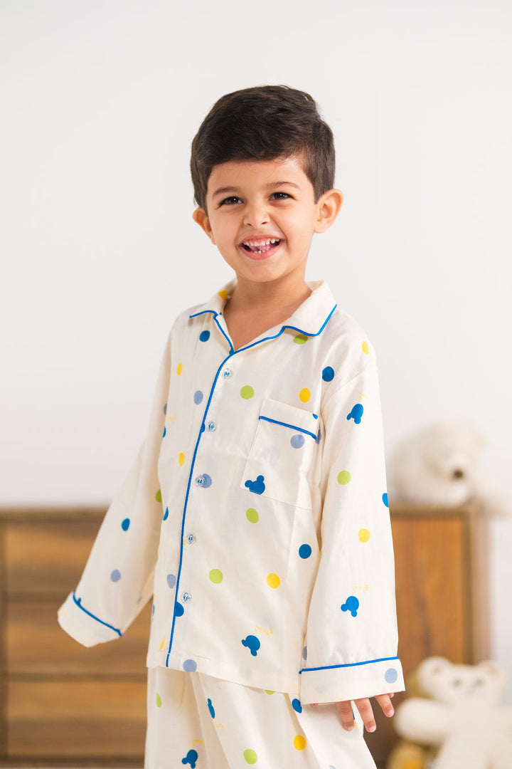 Baby Nest Kids Premium Night Suits For Boys Printed 2 Piece Boski Linen Miki Snug Spot - Casual Collection