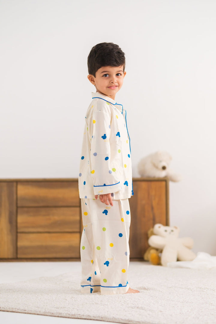 Baby Nest Kids Premium Night Suits For Boys Printed 2 Piece Boski Linen Miki Snug Spot - Casual Collection