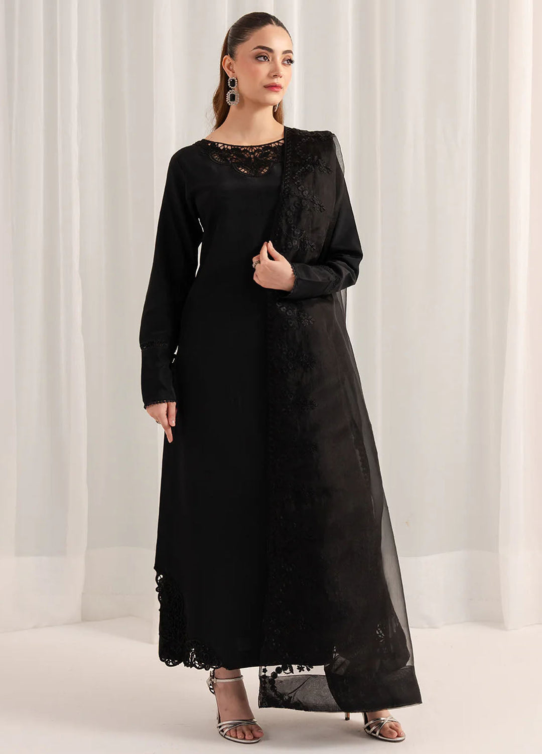 Izel Pret Embroidered Raw Silk 3 Piece Suit Minuit