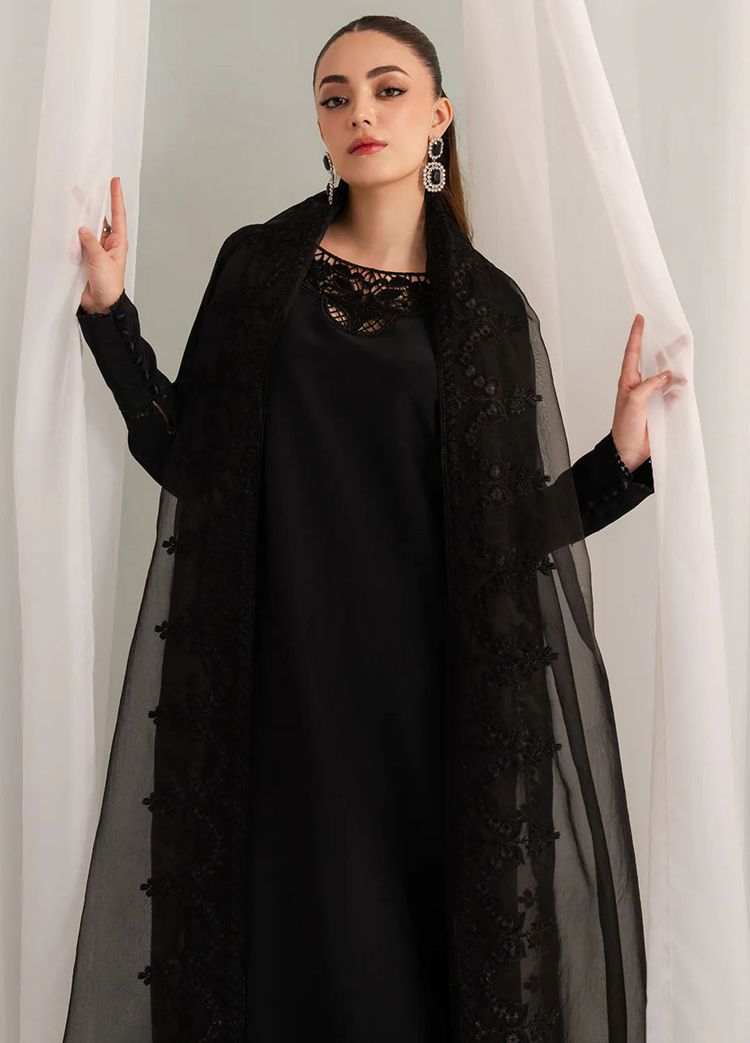 Izel Pret Embroidered Raw Silk 3 Piece Suit Minuit