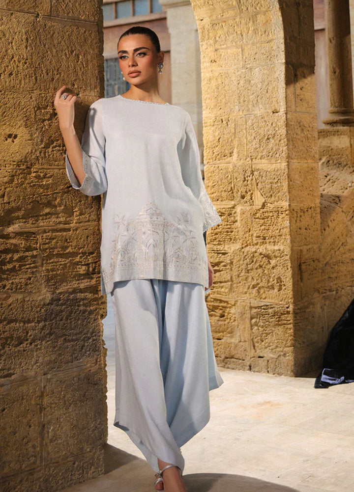 Luxe by Sahar Pret Embroidered Raw Silk 2 Piece Misty Blue