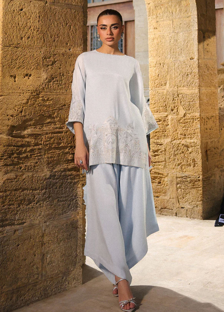 Luxe by Sahar Pret Embroidered Raw Silk 2 Piece Misty Blue