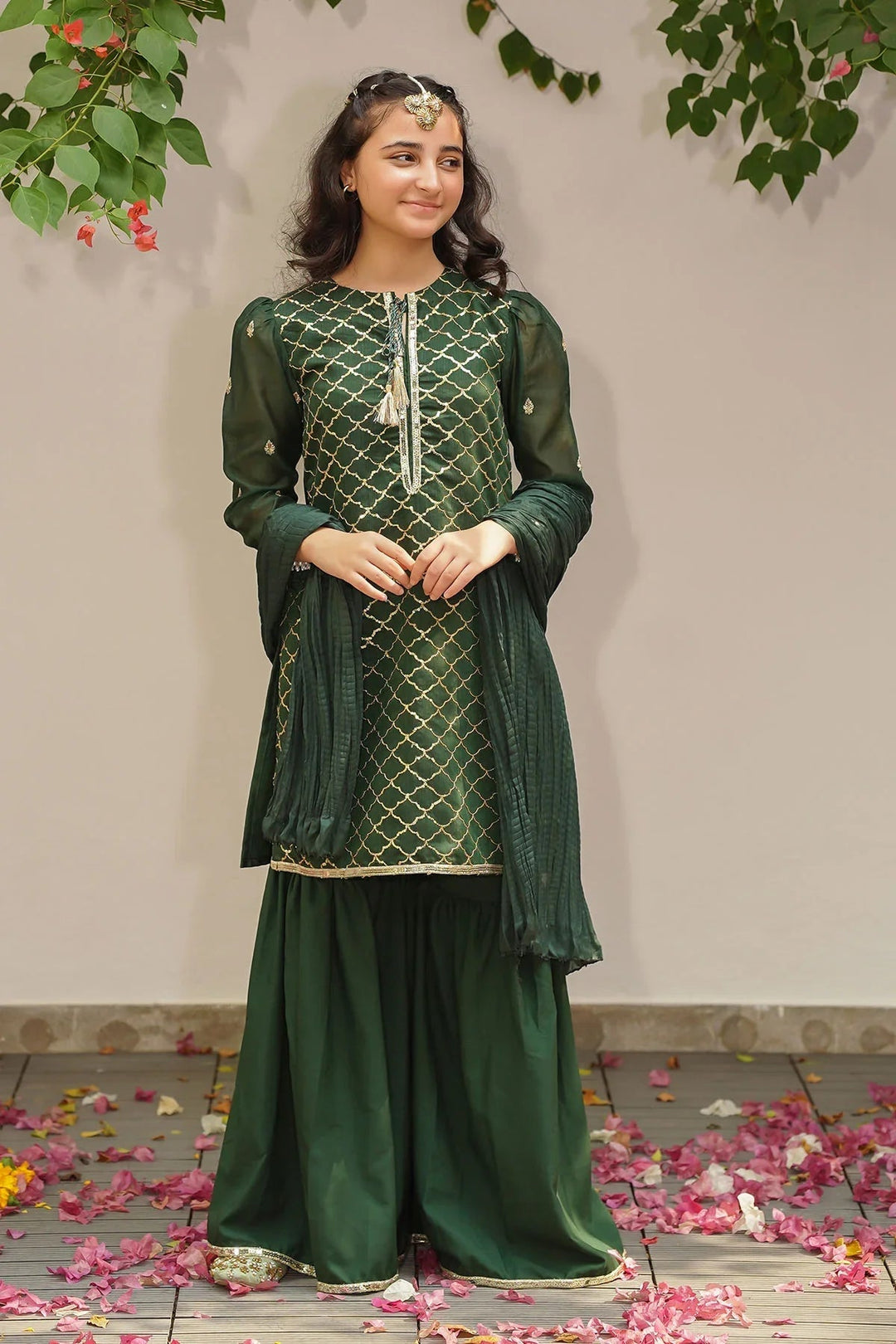 Ochre RTW Embroidered Girls 3 Piece Slub Manar  SHD-10 - Summer Collection