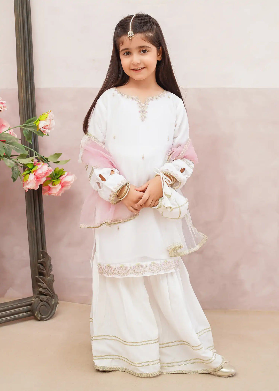 Modest Girls RTW Embroidered Chiffon 3 Piece Suit White Wedding Collection