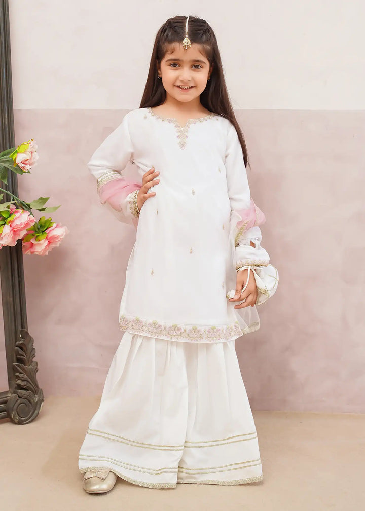 Modest Girls RTW Embroidered Chiffon 3 Piece Suit White Wedding Collection